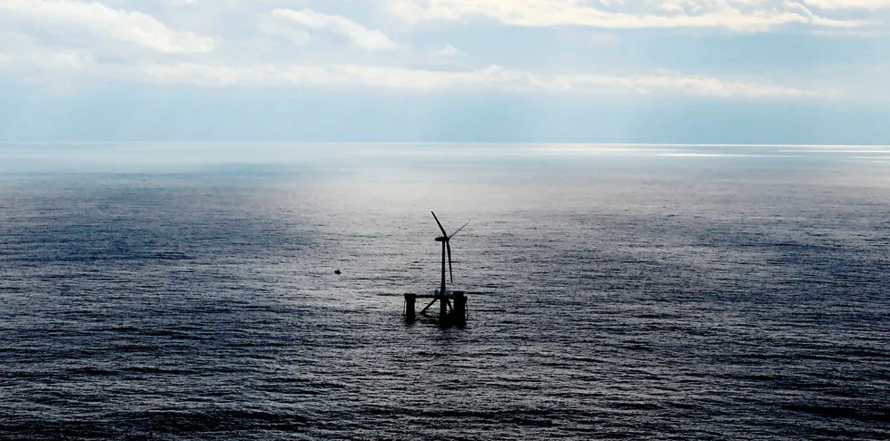 One of the floating wind turbines at the pioneering Fukushima Forward project off Japan, in 2013