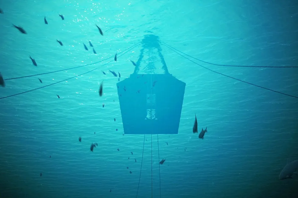 CGI of Saitec's SATH floating wind power concept from 'underwater'