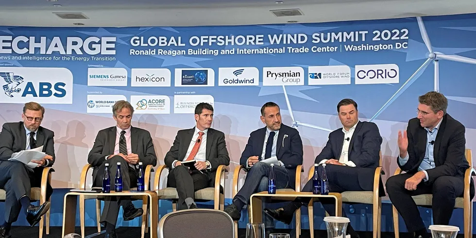 Siemens Gamesa's Marc Becker (far right) on the Global Offshore Wind Summit panel.