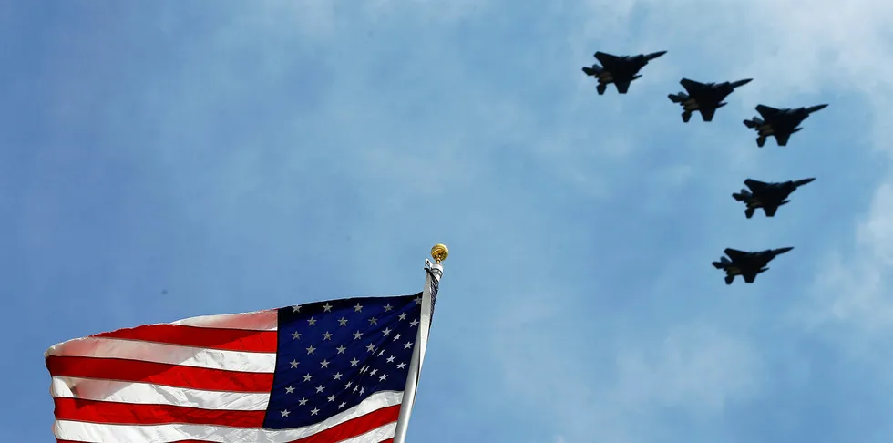 Jets fly in Charlotte, North Carolina.