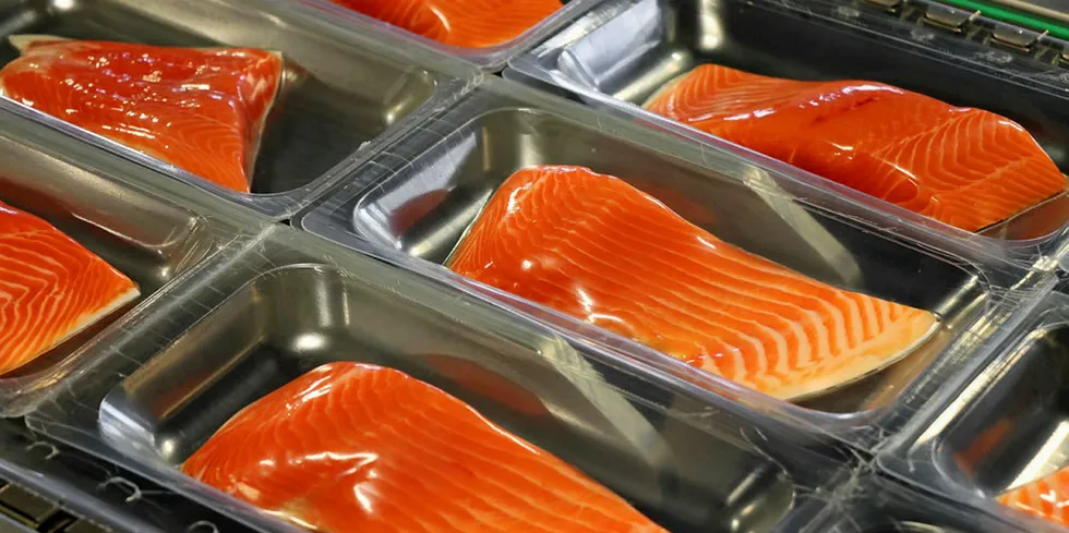 Beautiful, but potentially endangered, skinpackaged fillets of salmon.