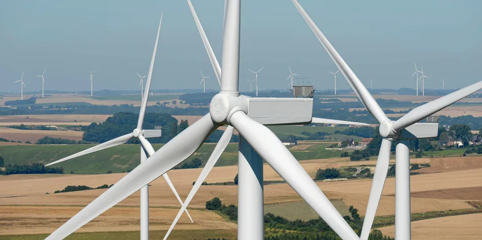 Wind farm in Hauteville, France, with Nordex N117 turbines