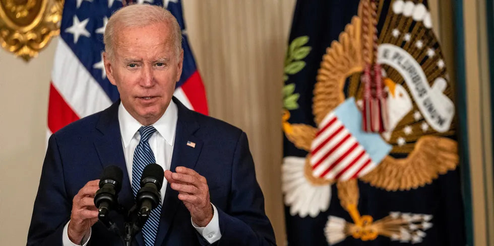 President Joe Biden delivers remarks after signing the Inflation Reduction Act of 2022 into law in the State Dining Room of the White House on August 16.