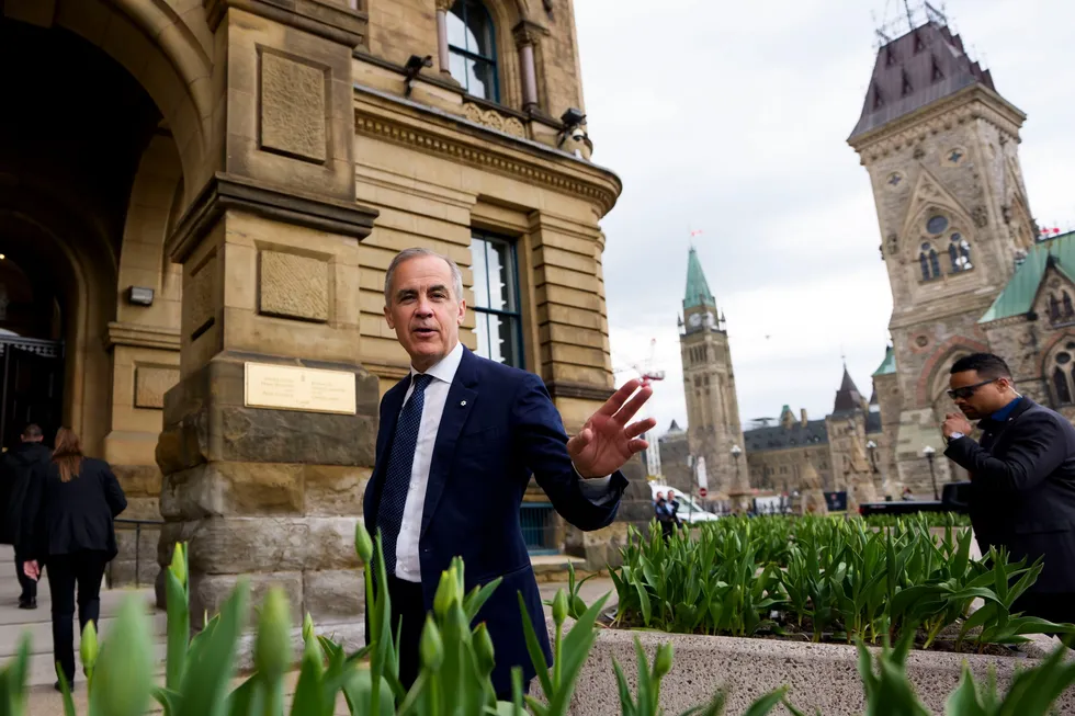 Canadian Prime Minister Mark Carney arrives at the Office of the Prime Minister in Ottawa on 29 April.