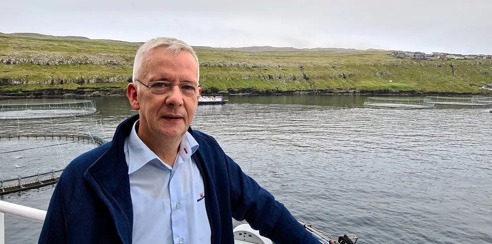 Bakkafrost CEO Regin Jacobsen at the company's sea site Gulen (A02) is just outside Torshavn on Faroe Islands.