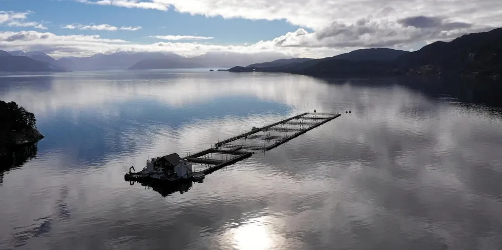 An aquaculture facility at Kvinnherad municipality in western Norway.