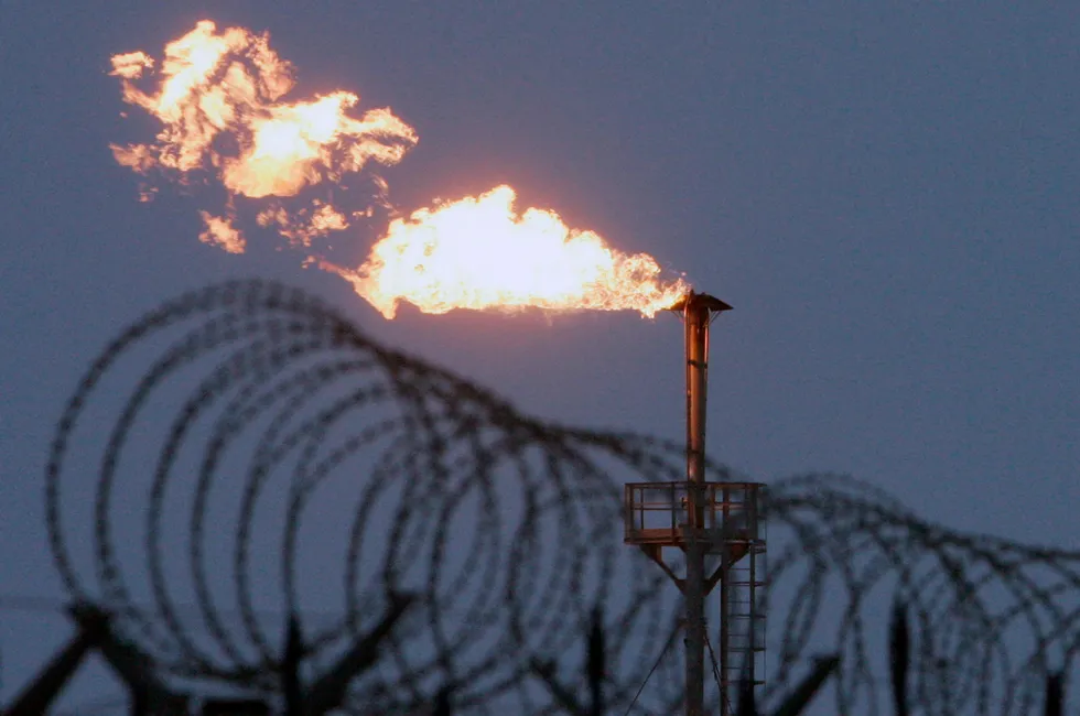 A gas flare burns at the Yuzhno Russkoye oil and gas field in Russia.