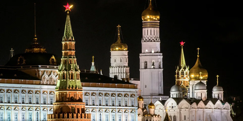 the Kremlin in Moscow at night