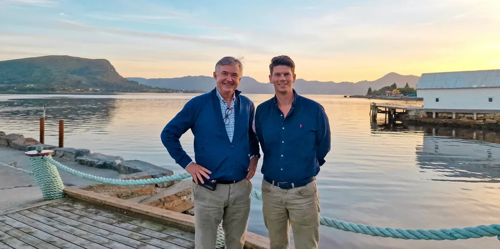 Gustave Brun-Lie CEO of Statt Torsk and Brynjar Kværnstuen, CEO of Vesterålen Havbruk. The picture was taken at Fiska in Norway, where Statt Torsk has its production at sea.