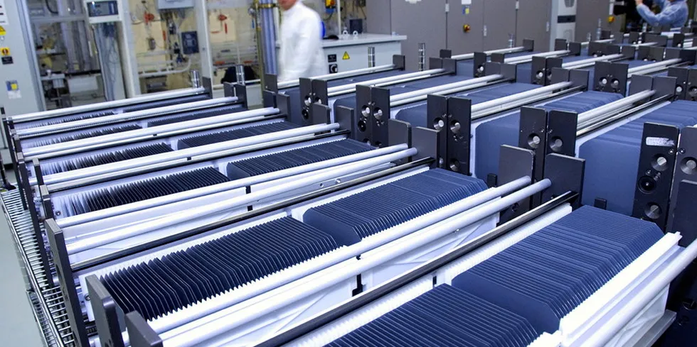 Wafers are stacked in part of the manufacturing process for solar panels.