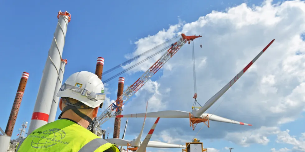 German offshore wind worker. A shortage of skilled offshore wind workers is a major bottleneck for the US sector