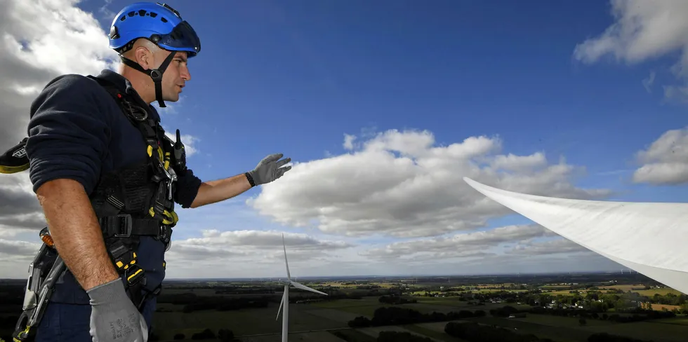 A wind farm technician in France.
