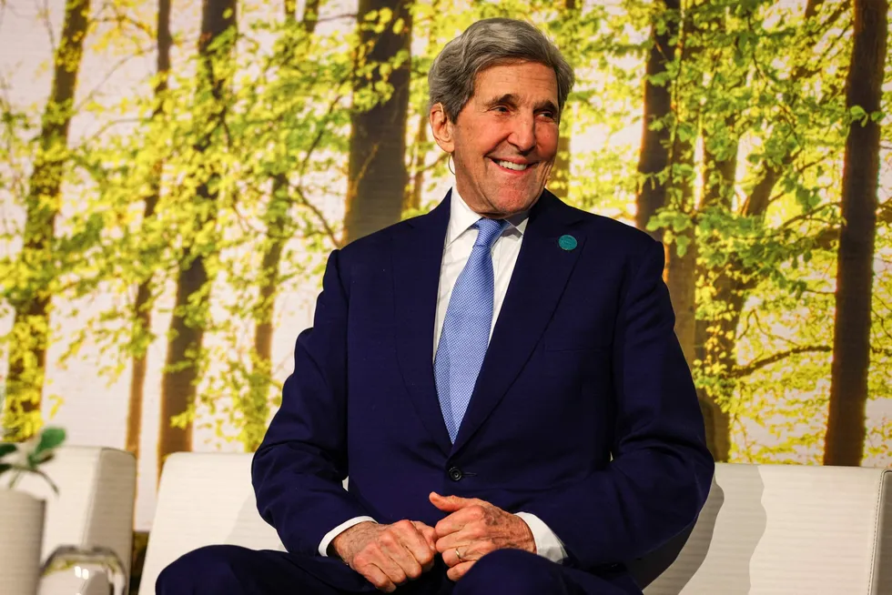 US special envoy for climate John Kerry, and Galvanize Climate Solutions co-executive chair, speaks during a Sustainability Week conference in London on March 11, 2025.