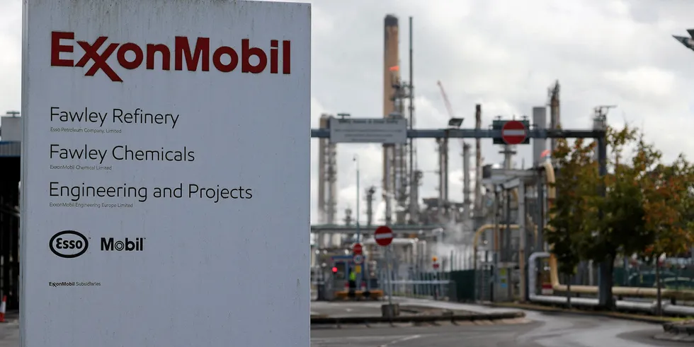 The ExxonMobil Esso Oil refinery is pictured in Fawley, near Southampton, southern England.