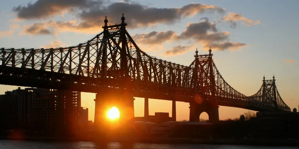 Sunrise over Queensboro Bridge in New York City.