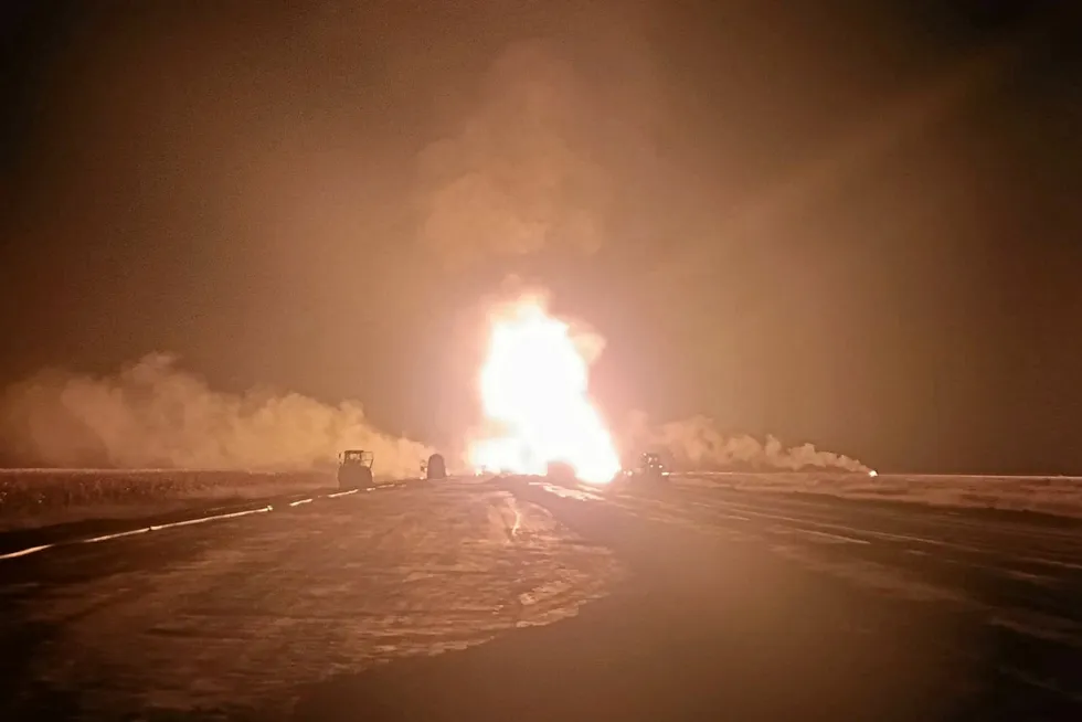 Ablaze: Burning natural gas at a damaged pipeline in Vrancea county in Romania.