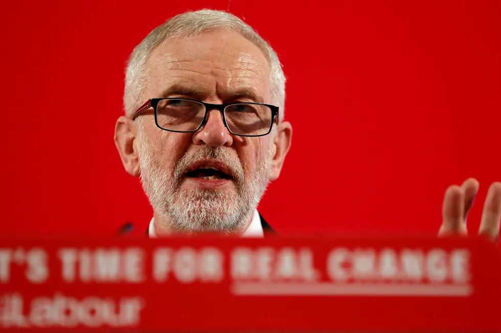 In the spotlight: the UK's Labour party leader Jeremy Corbyn delivers a speech in London during the election campaign