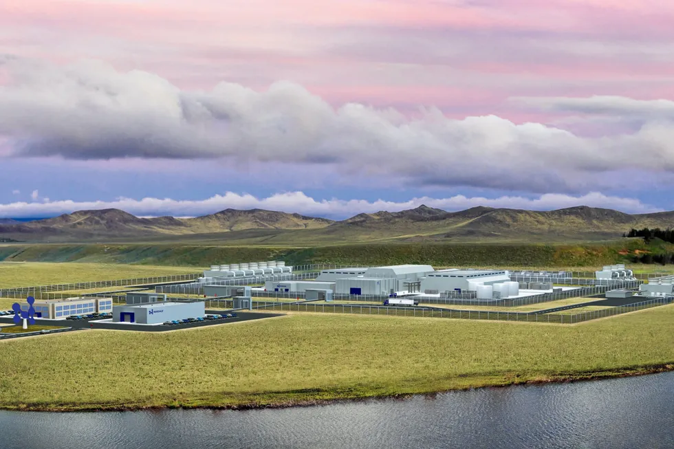 A rendering of an SMR plant developed by NuScale, based in Portland, Oregon..