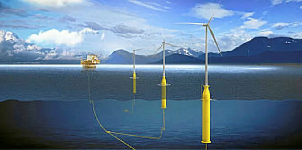 CGI of floating wind powered offshore oil & gas platform
