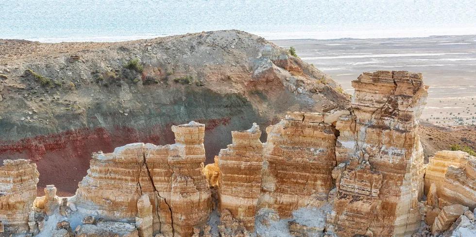 Beautiful cliffs in the canyon of the Ustyurt plateau, Uzbekistan.