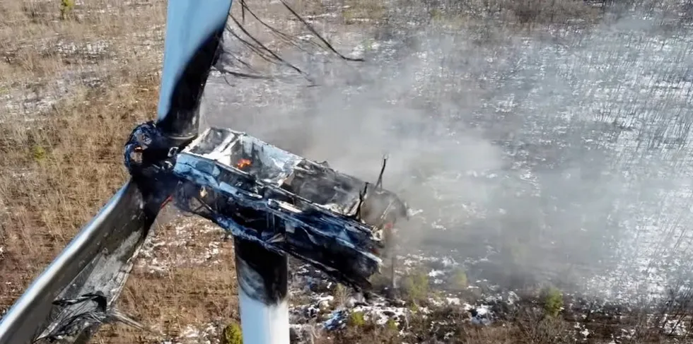 A burned-out turbine at Locust Ridge