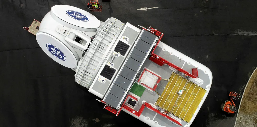 First 12MW Haliade-X nacelle rolls out of GE Renewable Energy's Saint-Nazaire, France factory.