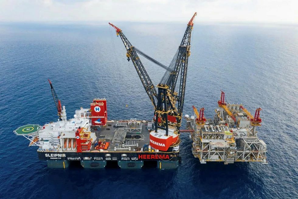 Nearing start-up: a Heerema unit at the Leviathan platform off Israel