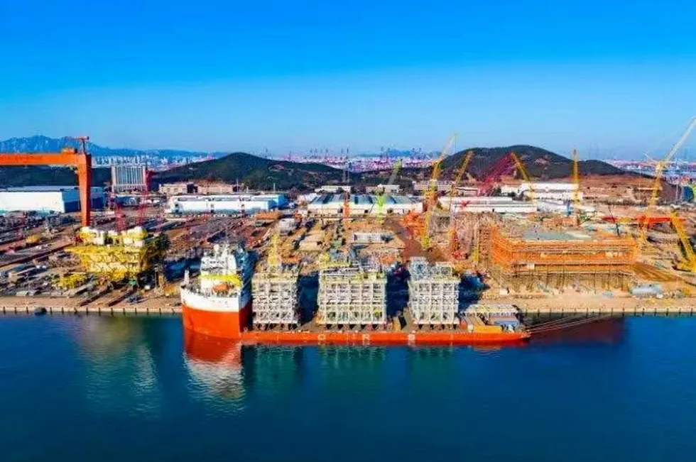 The P-79 FPSO modules being shipped from COOEC in China for hull integration at Hanwha Ocean's Geoje Island yard in South Korea.