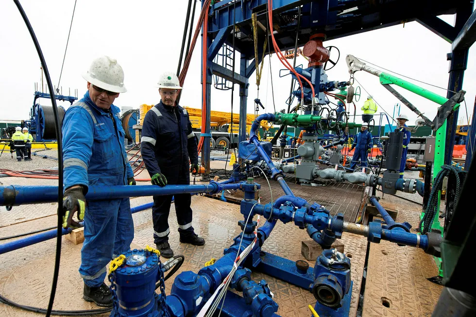 Out of action : well site crew at a Cuadrilla fracking operation near Blackpool last year