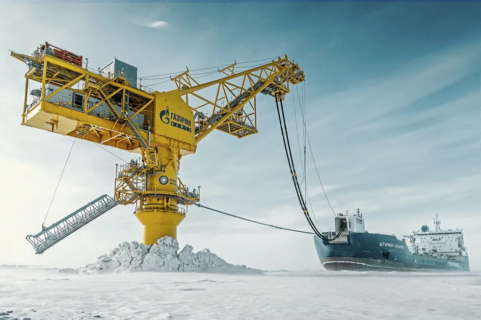 Terminal plan: The Arctic Gates export facility near the eastern shore of the Yamal Peninsula in Russia, which loads oil from the Novoport onshore field, operated by Gazprom Neft, to marine tankers
