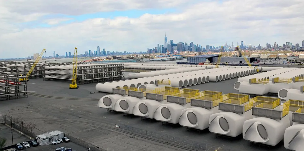 Equinor/BP to invest in SBMT. Artists rendering of offshore wind staging at South Brooklyn Marine Terminal.