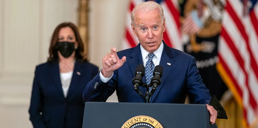 President Joe Biden delivers remarks on the Senate approving H.R. 3684 Infrastructure Investment and Jobs Act, in the East Room of the White House on Tuesday, Aug. 10, 2021 in Washington, DC.