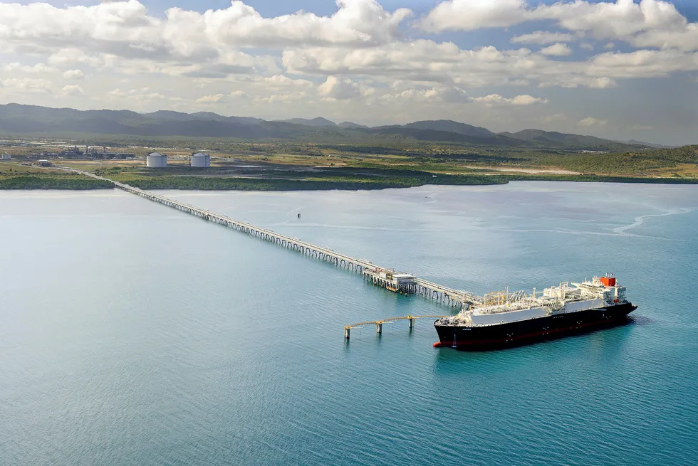 LNG carrier and view of PNG LNG plant, Papua New Guinea
