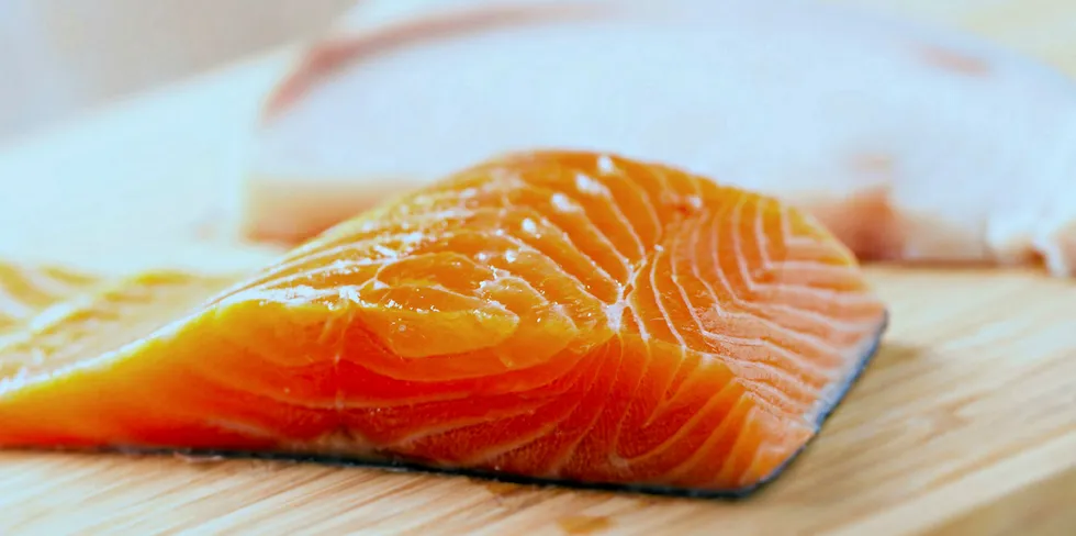 Raw salmon fillet.