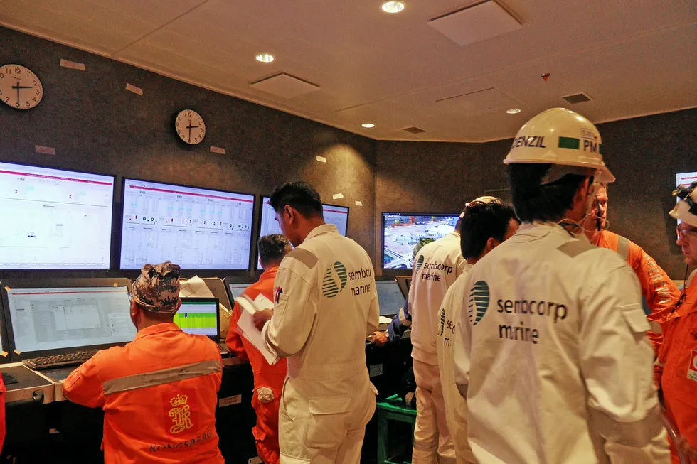 The crane event: Kongsberg and SembCorp Marine workers on board Heerema’s newbuild semi-submersible crane vessel Sleipnir