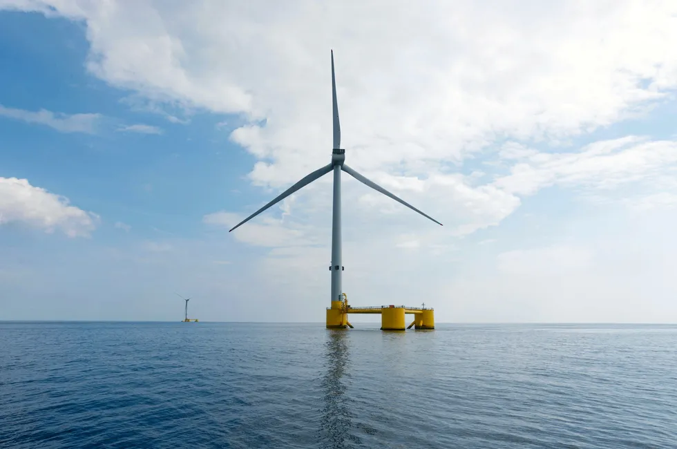 A floating wind turbine at the Kincardine site 15km off the coast of Aberdeen, Scotland.