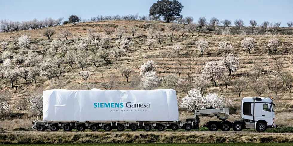 A Siemens Gamesa turbine in transit.