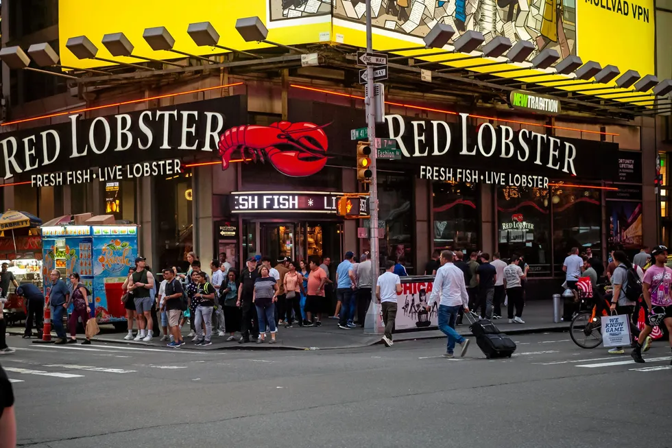New York NY USA-May 22, 2024 A Red Lobster restaurant in Times Square in New York . Red Lobster foodservice restaurant.