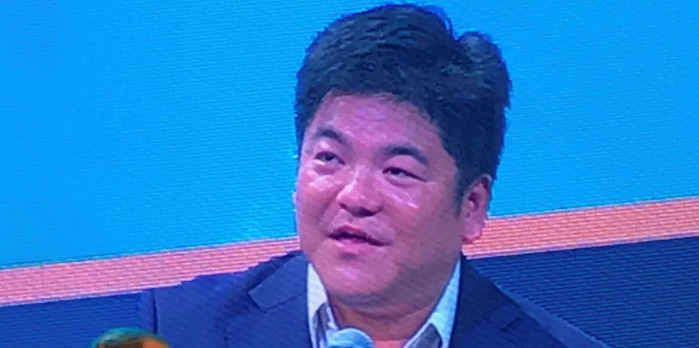 BRINGING NEW FOCUS TO JAPAN: Seafood Legacy's Wakao Hanaoka on the big screen at the SeaWeb Seafood Summit in Bangkok.