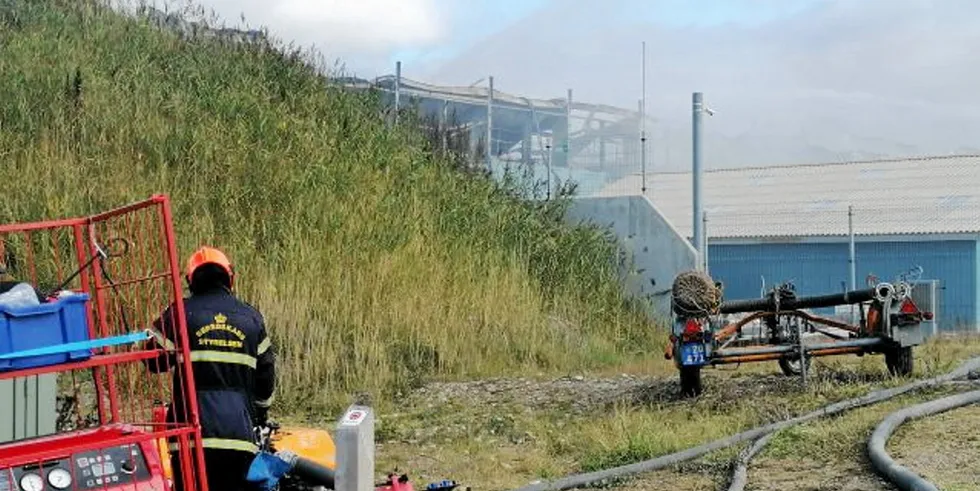 The wake of the fire at land-based salmon farmer Atlantic Sapphire on Sept. 15 in Hvide Sande, Denmark.