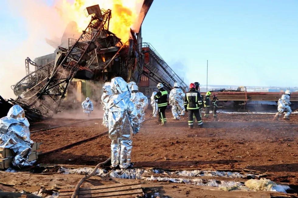 Destroyed: Blaze at an exploration well on the Tallinsky block in Orenburg, Russia