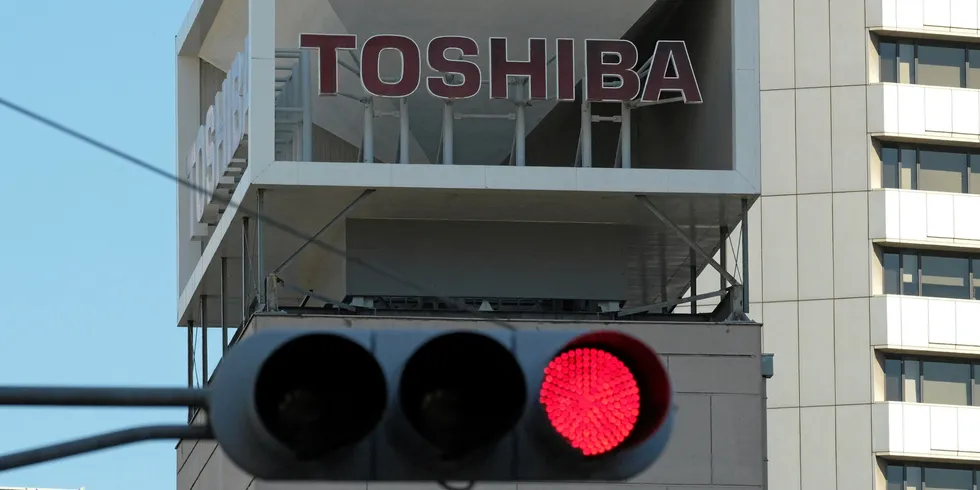 The logo of Japanese industrial group Toshiba.