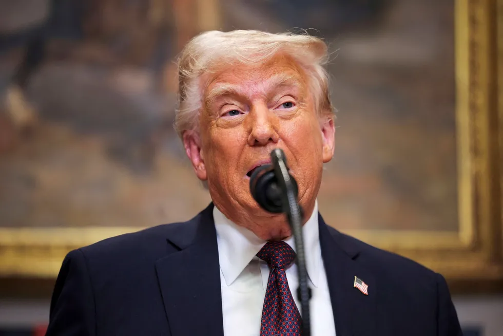 President Donald Trump delivers remarks in the Roosevelt Room at the White House in Washington, Monday, March 24, 2025.