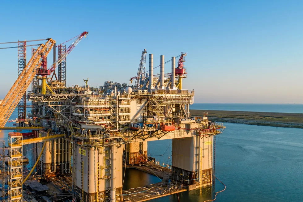 Final prep: BP's Argos FPU at Kiewit Offshore Services fabrication yard in Ingleside, Texas