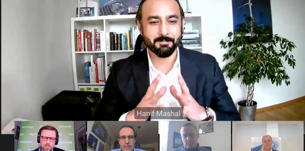 LM Wind Power's Hanif Mashal explains his position to other panelists.