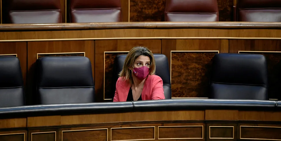 Spain's ecological transition minister, Teresa Ribera, in the Congress of Deputies, awaiting the vote on the climate law.