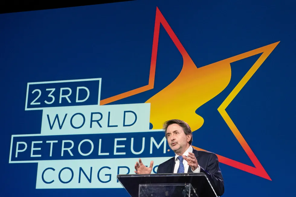Early adapter: Repsol chief executive Josu Jon Imaz tells his Houston audience how the Spanish major is tackling energy transition