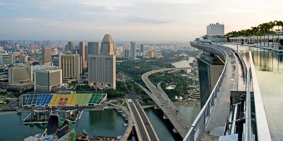A view of Singapore from atop the iconic Marina Bay Sands hotel.