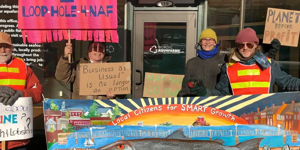 Local Citizens for SMART Growth documented protestors outside of Nordic Aquafarms' storefront in 2018.