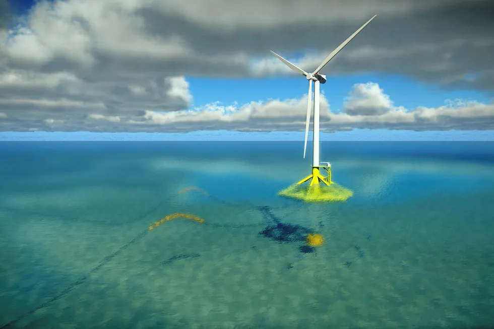 Afloat: a rendering of Saipem’s Hexafloat concept, which permits a lighter substructure to bear greater weights